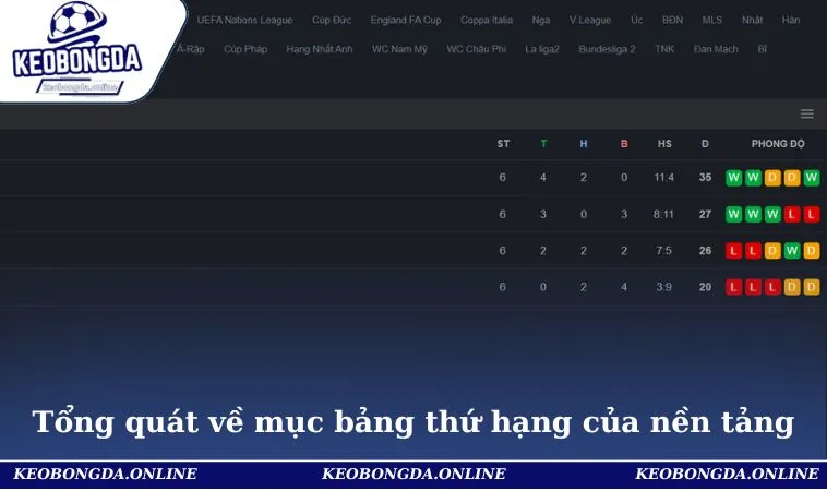 Bảng Xếp Hạng 1 Tổng quát về mục bảng thứ hạng của nền tảng